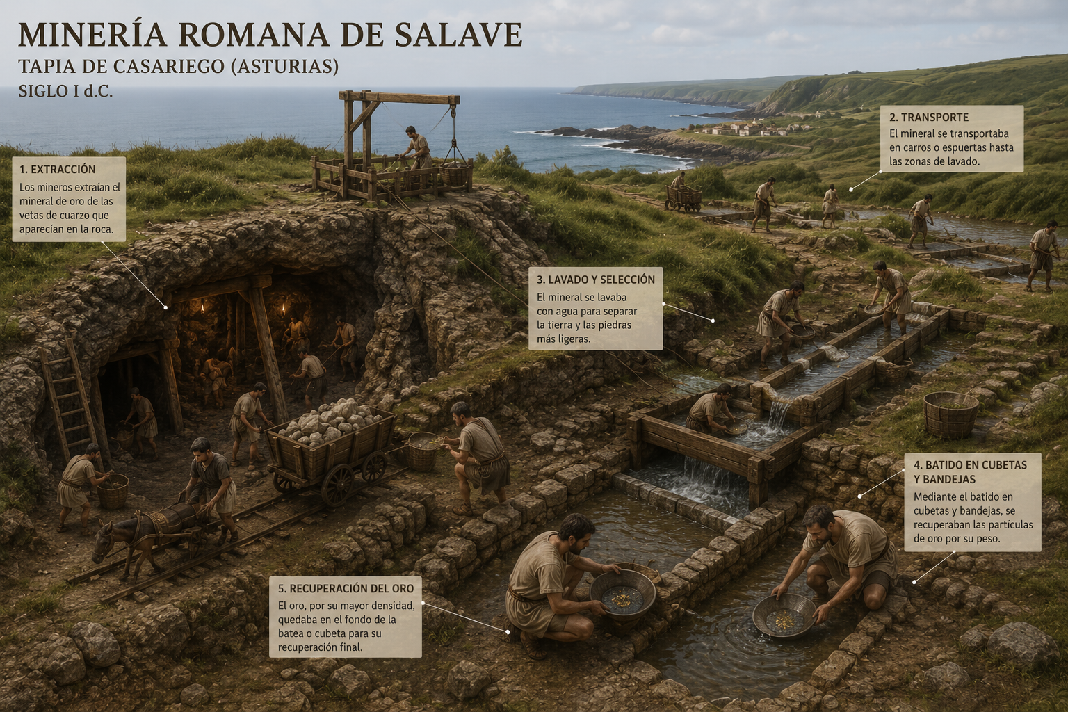 Recreación minería romana en Salave