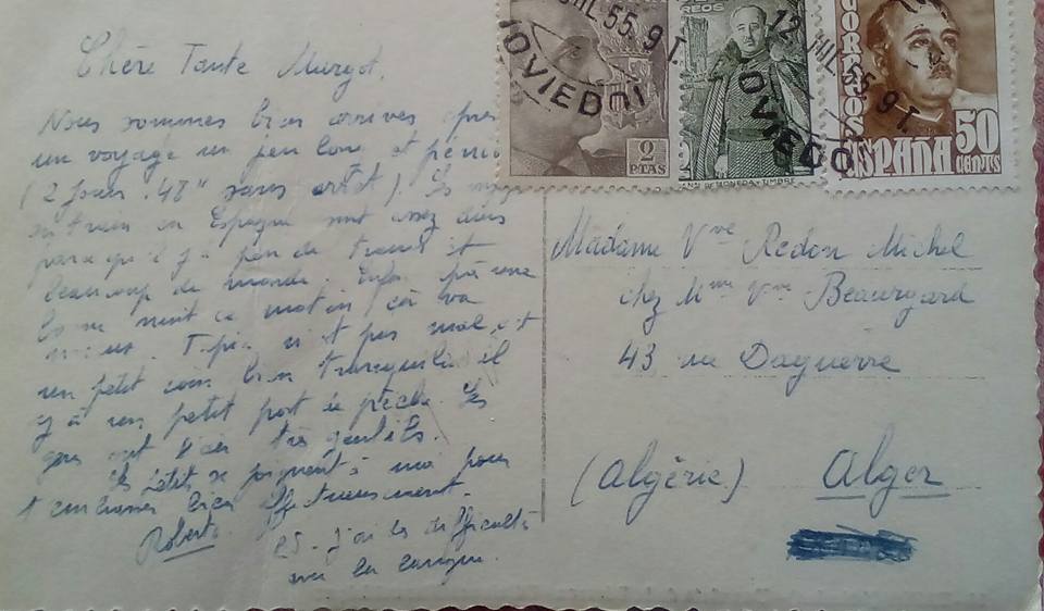 Postal enviada desde Tapia a Francia Año 1955