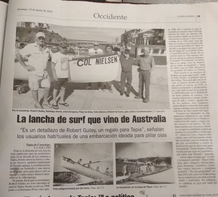 Recorte de periódico, lancha Col Nielsen