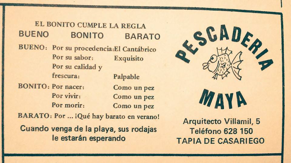 Tarjeta visita Pescaderia Maya en Tapia de Casariego