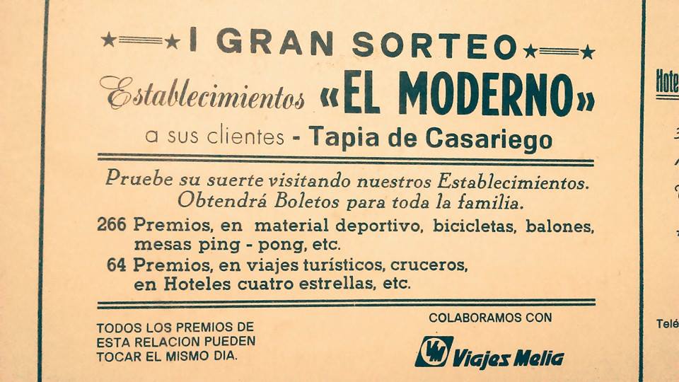 Papeleta bar 'El Moderno' Tapia de Casariego